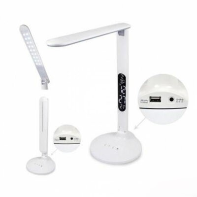 Lampe LED de table blanche avec horloge