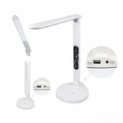 Lampe LED de table blanche avec horloge