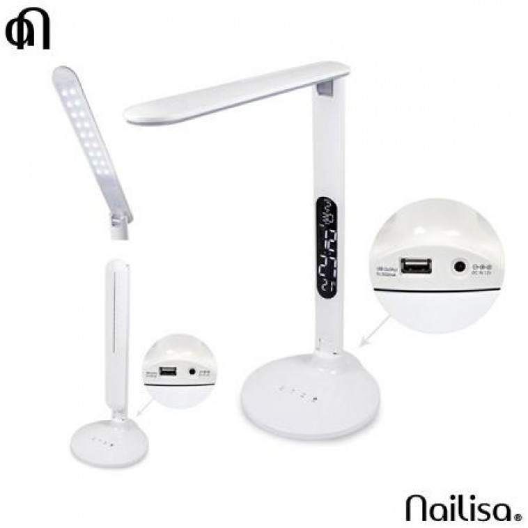 Lampe LED de table blanche avec horloge - Nailisa - photo 7